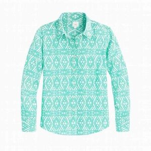 J. Crew Factory The Perfect Shirt Green White Ikat Button Down Size M